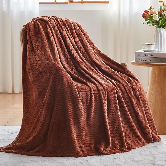 NEWCOSPLAY Fleece Leaves Pattern Throw Blanket, Coffee, 50"x60" | Super Soft Throw Blanket, Lightweight Cozy Bed Sofa Blanket, Premium Silky Flannel Fleece, Travel Blanket for All Season Use
