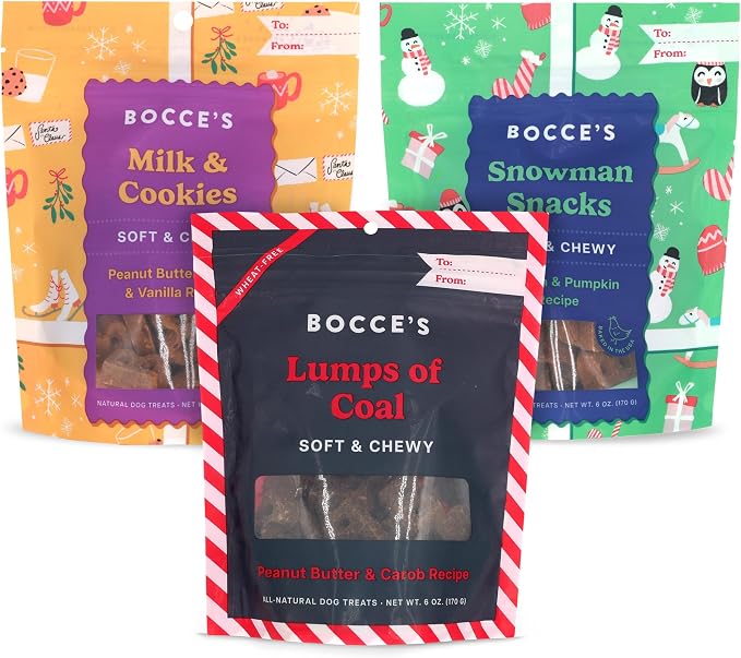 Bocce’s Bakery Holiday Soft & Chewy Bundle Dog Treats, All-Natural Wheat-Free Christmas Dog Treats, 6 oz (Pack of 3) | Oven Baked, Wheat-Free Everyday Dog Treat Cookies - Made with Real, Limited Ingredients and Baked in The USA