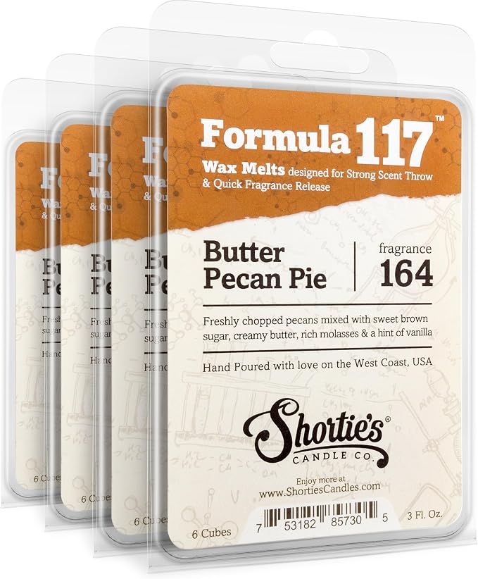 Shortie's Candle Company Butter Pecan Pie Premium Wax Melts 4 Pack - 12 Oz., Strong & Long Lasting, Non-Toxic - Made with Essential & Natural Oils - Formula 117