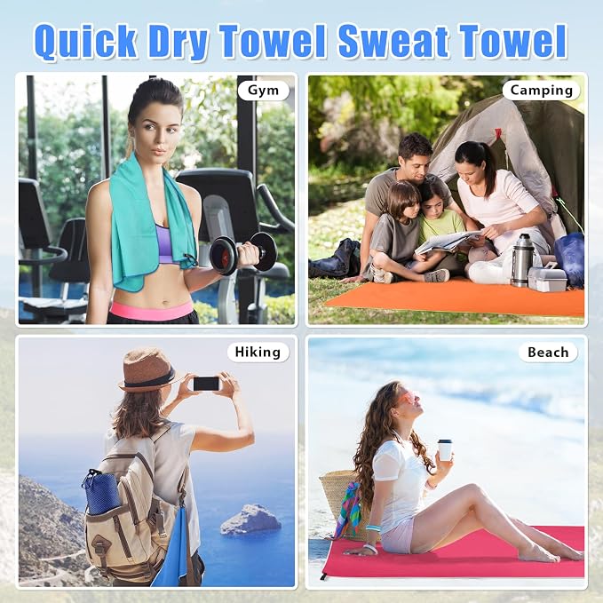 Sfee 2 Pack Microfiber Travel Towel, Quick Dry Beach CampingTowel Super Absorbent Compact Lightweight Sport Gym Towels for Beach, Gym, Hiking, Pool, Backpacking, Bath, Yoga