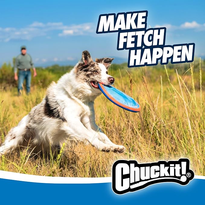 Chuckit! Paraflight Flying Disc Dog Toy, Floats, Size Large, 1 Pack | Made from Durable Nylon with Soft Rubber Edges, This Water-Floating Flyer Is Built for Fetch on Land or in the Lake