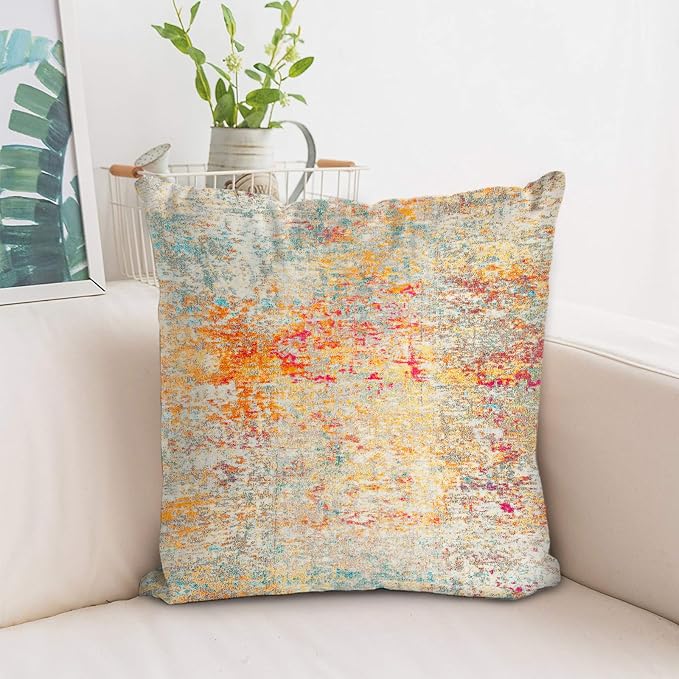 Boho Floral Throw Pillow Covers 20x20 inch Set of 2,Cream Boho Rug Geometric Floral Pattern Decor Double Sided Pattern Cushion Cover Soft Pillow Case Living Sofa Room Bed Square Pillow Cover