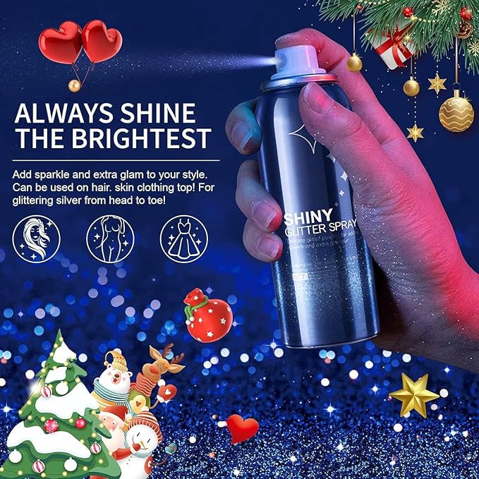 Body Glitter Spray, Perfect Long-Lasting Applies to Music Stage Rave Festival Party Outfit Accessories Hair and Body Shiny Glitter Makeup. (2.11 oz)