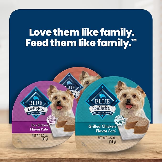 Blue Buffalo Delights Variety Pack Small Breed Wet Dog Food, 3.5 oz, 12 ct | Top Sirloin & Grilled Chicken (6 of Each), Grain-Free, Pate Style, No Corn, Wheat, or Soy