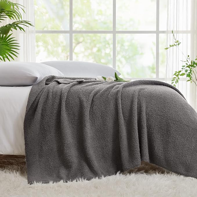 Super Soft Knit Throw Blanket Twin Size Dark Grey-Lightweight Plush Fuzzy Fluffy Warm Cozy Blankets and Throws for Sofa Bed All Season Use, 60x80 inches