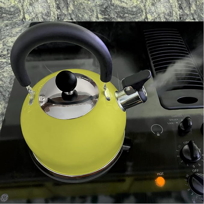 Lily's Home 2 Quart Stainless Steel Whistling Tea Kettle, the Perfect Stovetop Tea and Water Boilers for Your Home, Dorm, Condo or Apartment. (Pastel Yellow)