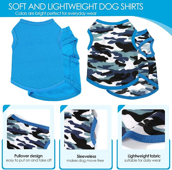 2 Pieces Chihuahua Clothes Summer Dog Shirts for Small Dogs Soft Small Dog Clothes Camouflage Pattern Breathable Pet Clothes for Yorkie Shih tzu Cat XXS~M (Small)