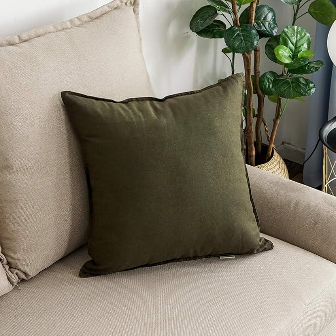 Jeanerlor Natural Cotton Linen Soft Soild Decorative Square Throw Pillow Covers Set Cushion Case for Sofa Bedroom Car24 x 24 Inch 60 x 60cm,Olive Green