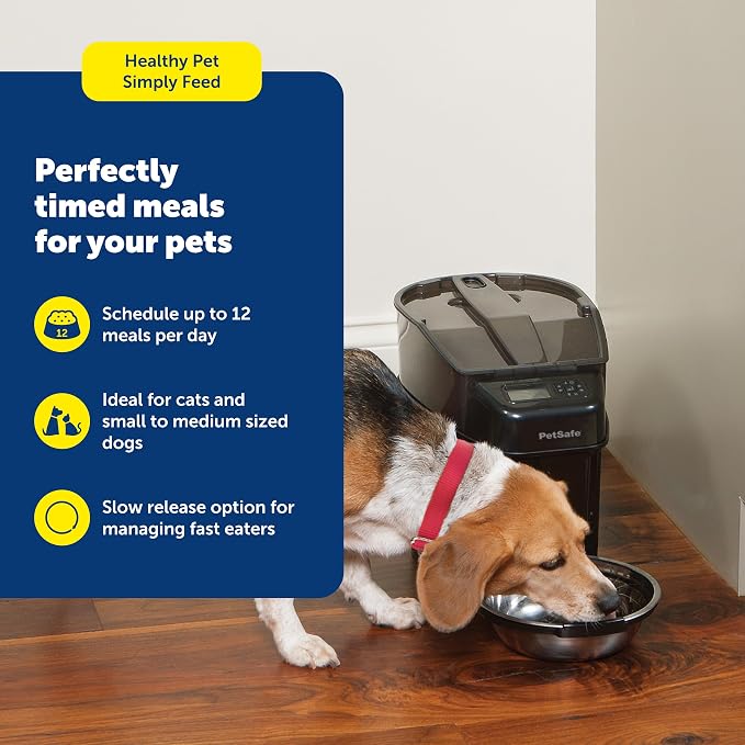 PetSafe Healthy Pet Simply Feed Auto Feeder, Programmable, Holds 24 Cups | Schedules up to 12 Meals/Day, Portions 1/8 to 4 Cups, Slow Release for Fast Eaters, Holds 24 Cups, Battery Operated.