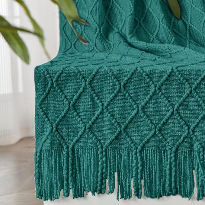 inhand Blue Knitted Throw Blanket for Couch and Bed, 60"x80" | Soft Cozy Knit Blanket with Tassel, Lightweight Decorative Blankets and Throws, Farmhouse Warm Woven for Men and Women