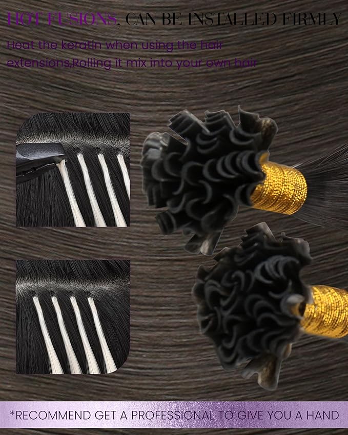 LaaVoo Ktip Human Hair Extensions Mocha Brown K Tip Hair Extensions Real Human Hair Pre Bonded Utips Extension Long Straight Hair 24 Inch 50g 50s