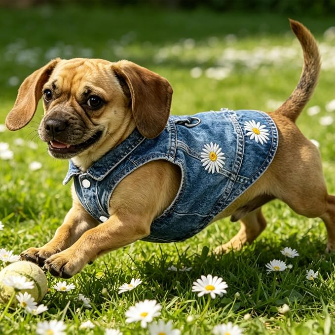 Dog Jean Jacket,Blue Denim Vest for Small Pet,Cute Clothes with D-Ring | Soft Washed Cotton Denim Costume,Cool Apparel Dress Shirt for Puppy,Classic Coat Outfit for Small Dogs Cats Boy Girl
