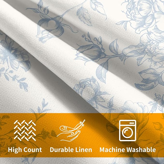 Kawani Chinoiserie Flowers Throw Pillow Covers 22x22, Set of 2 Set Light Blue White Vintage Floral Accent Square Pillowcases Cotton Linen Cushion Cover for Couch Sofa Porch Home Decor