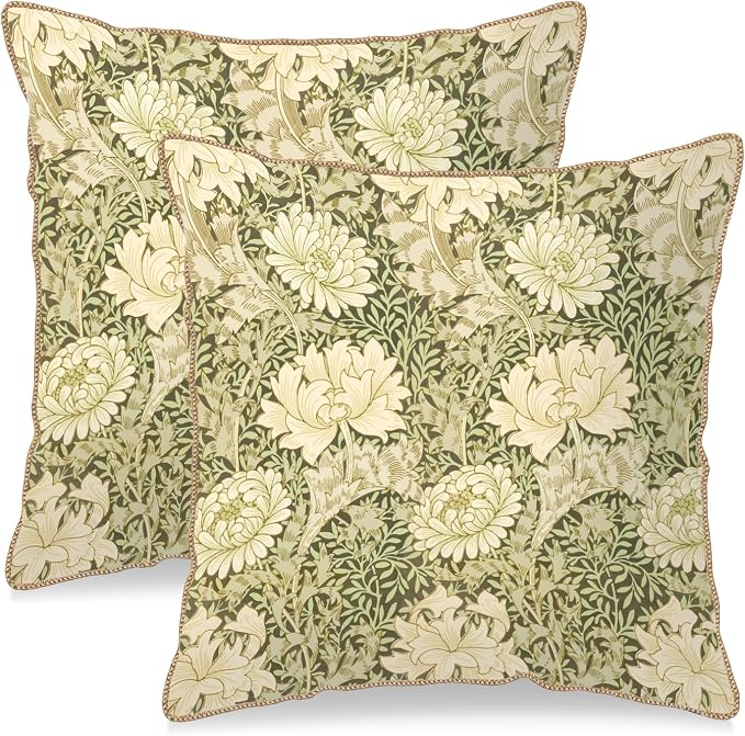 KSLIDS Vintage Green Flowers Soft Velvet Throw Pillow Covers Set of 2 Floral Plant Leaves Decorative Pillow Covers 16x16 Inch Chinoiserie Retro Pillow Case for Sofa Couch Bedroom Farmhouse Home Decor