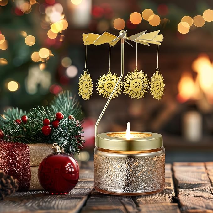 Sunflower Rotating Scented Candle, Gifts for Women Mom Daughter Sister Wife | Birthday Gifts for Women Friendship, Unique Candle Gift for Christmas Anniversary Mothers Day
