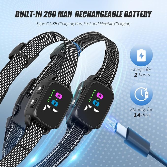 Anti Bark Collar for Small Dogs 2 Pack, No Shock Bark Collar with Beep & Vibration, 7 Sensitivity Levels, Smart Bark Detection, Rechargeable IP67 Waterproof Bark Collar for Small Dogs 5-30lbs