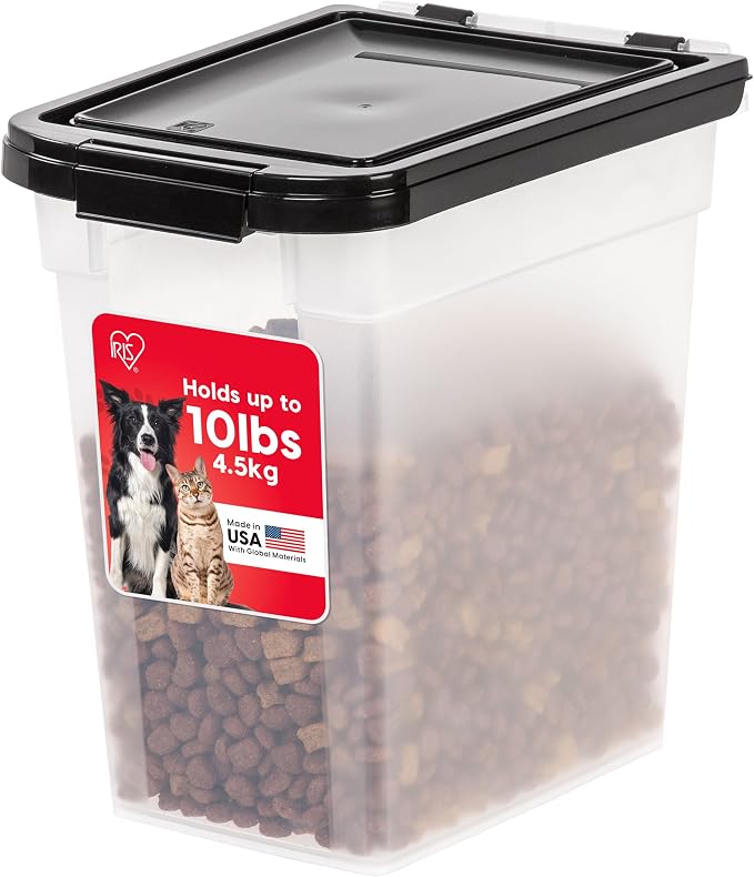 IRIS USA Dog Food Storage Container, Up to 10 lbs, Clear/Black, Made in USA