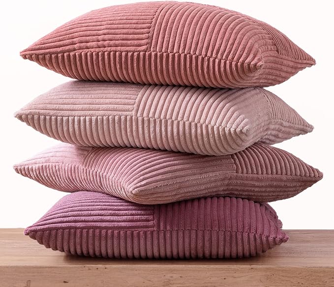 MIULEE Pink Spring Throw Pillow Covers 20x20 Inch Set of 4 Boho Farmhouse Cushion Cases Decorative Gradient Pillow Cases Corduroy Striped Home Decor for Couch Sofa Living Room Bed Valentine Decor