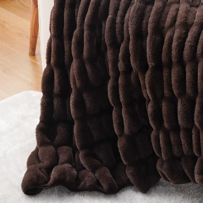 BATTILO Dark Brown Faux Fur Throw Blanket for Couch, 50"x60", Double Side