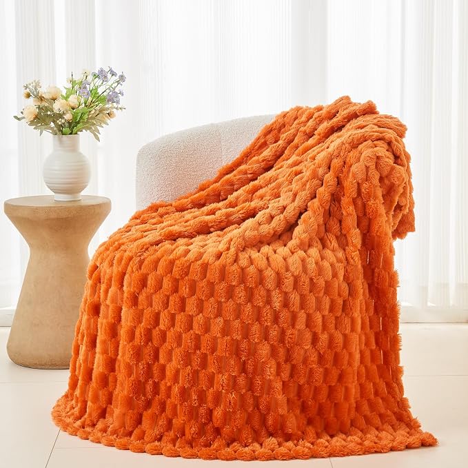 NEWCOSPLAY Fleece Clouds Cozy Throw Blanket for Couch, Orange, 50"x60" | Premium Silky Flannel Blanket, Soft Lightweight Fluffy Throw Blanket for Bed Sofa Decor, Gift for All Season Use