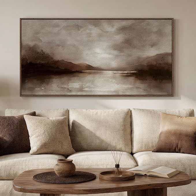 Large Framed Rustic Canvas Wall Art for Living Room, Brown Modern Abstract Landscape Prints Paintings Artwork for Walls, Horizontal Nature Pictures Wall Decor for Bedroom, Office, Farmhouse 30x60 In