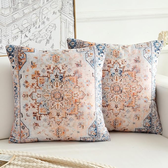 Boho Throw Pillow Covers 22x22 inch Set of 2,Boho Vintage Carpet Pattern Antique Ethnic Decor Double Sided Pattern Cushion Cover Soft Pillow Case Living Sofa Room Bed Square Pillow Cover