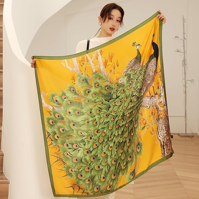 K-Elewon Large Square Scarf 43" Silk Scarf Fashion Scarves Silk Feeling Hair Wrapping Scarfs Night Sleeping Headscarf