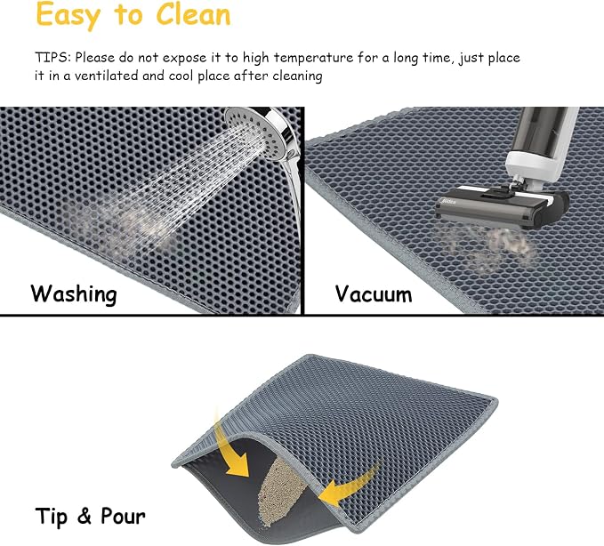 Cat Litter Mat, Litter Box Mat, Large Double Layer Waterproof Proof Trapping mat, Non-Slip Design, Kitty Litter Rug, Cat Supplies, Easy to Clean, 24x15 Inch, Grey, Pack of 1