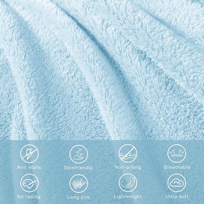 Exclusivo Mezcla Soft Plush Fleece Throws Blanket for Couch Sofa Bedroom | Lightweight Fuzzy Fluffy Blanket for All Seasons, Cozy Velvet Throws for Women Men, Machine Washable, 50"x60", Light Blue