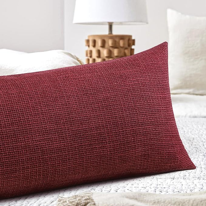 OTOSTAR Linen Throw Pillow Cover Set of 1 Decorative Long Lumbar Pillowcase Rectangle Cushion Cover 14x36 Inch for Home Decor Sofa Bedroom Car 35 x 90CM Burgundy