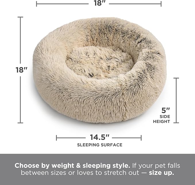 Best Friends by Sheri The Original Calming Donut Dog Bed for Extra-Small Dogs up to 10 lbs, Shag Faux Fur, Cotton Candy Pink, 18" x 18"