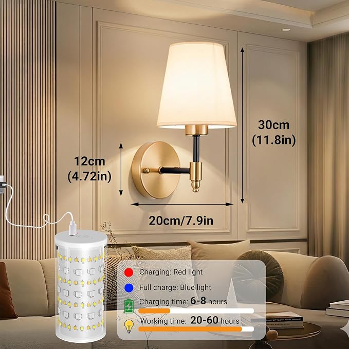 Nekhung Battery Operated Wall Sconce, Peel and Stick Sconces Set of 2 | Wireless Adhesive Stick On Wall Sconce, 10000mAh Rechargeable RGB Bulb with Remote, No Drill Wall Light for Bedroom Decor