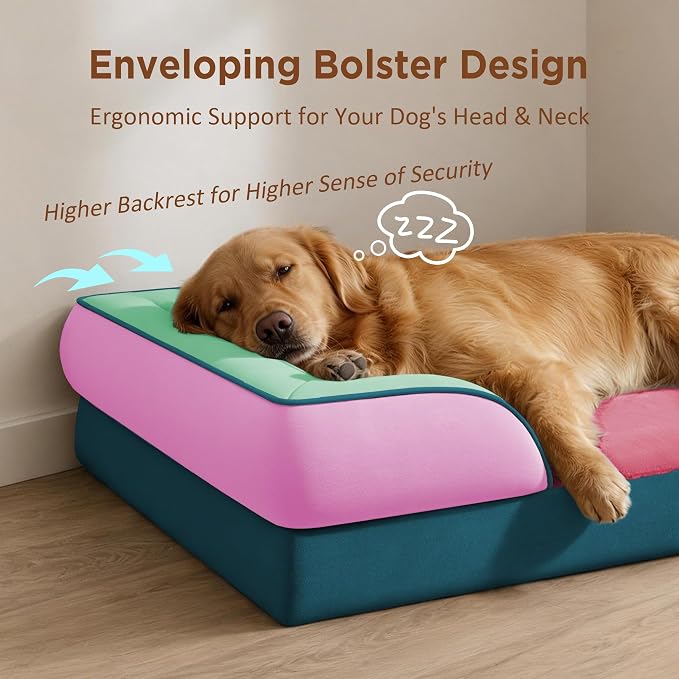 Comfort Expression Orthopedic Dog Bed for Extra Large Dogs with Bolster | Waterproof Dog Couch Bed with Washable Cover & Non-Slip Bottom, Supportive Egg Crate Foam XL Pet Bed, 45x35 Inch