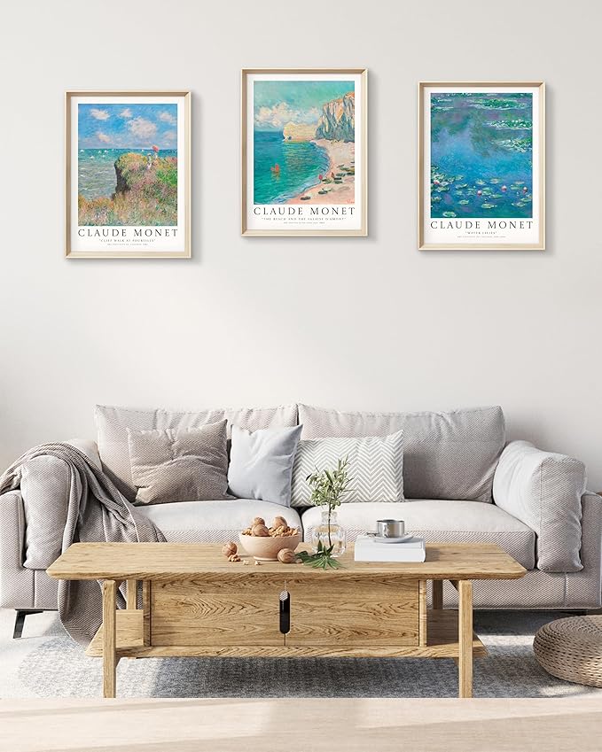 HesenDot Framed Wall Art, Claude Monet Impressionism Canvas Prints Set | 12x16IN Set of 3,High Framed Canvas Prints,Vintage Landscape Painting,Wall Decor for Living Room Bedroom Gallery Office
