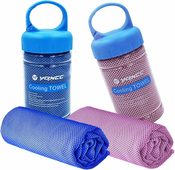 YQXCC 2 Pack Cooling Towels (47"x12"), Ice Cool Neck Towel, Soft Breathable Microfiber for Yoga, Golf, Gym, Running, Camping & Hot Weather