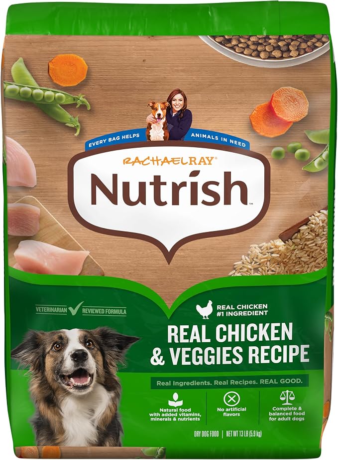 Nutrish Adult Dry Dog Food, Chicken & Veggies, 13 lb. Bag (Rachael Ray) | Complete & Balanced Nutrition for Small, Medium and Large Breed Dogs, Veterinarian Reviewed Formula, No Artificial Flavors