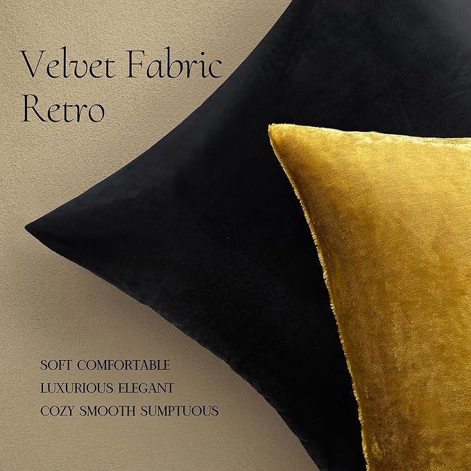 MIULEE 24x24 Inch Pack of 2 Euro Velvet Throw Pillow Covers Golden | Soft Solid Decorative Euro Sham, Modern Luxury Home Decor, for King Bed Sofa Couch Bedroom Livingroom