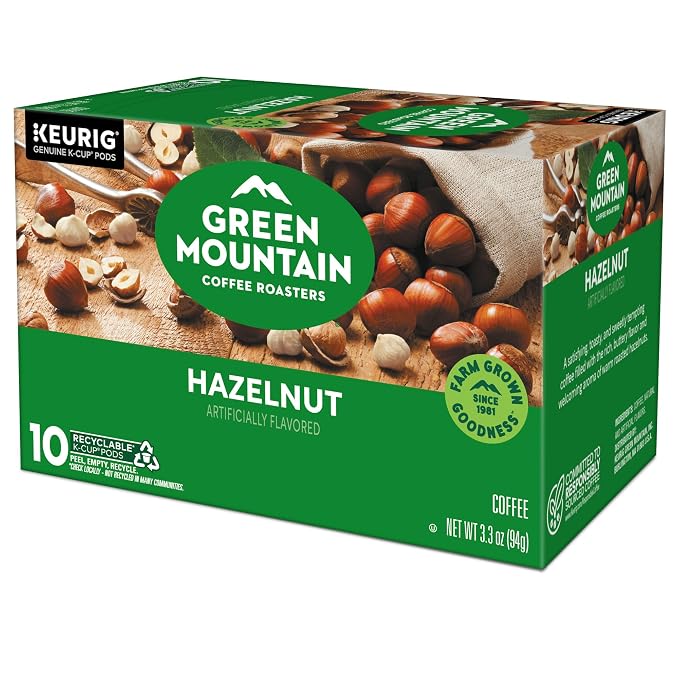 Green Mountain Coffee Roasters Hazelnut, Keurig Single Serve K-Cup Pods, Light Roast Coffee, 60 Count, (6 Packs of 10)