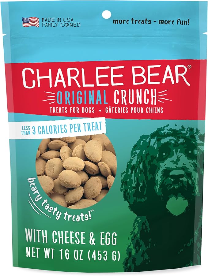 Charlee Bear Original Dog Training Treats, Cheese & Egg, 16 oz | Pocket-sized Training Treats, Crunchy Dog Treats, Limited Ingredient Recipe, Under 3 Calories per Treat, Made in USA
