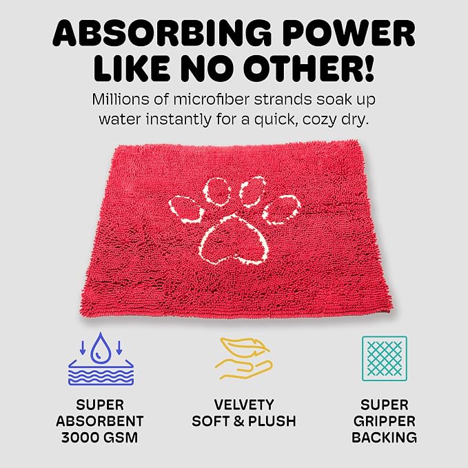 Dog Gone Smart Dirty Dog Doormat - Fast Drying Rug - Maroon, 35 x 26 in | Super Gripper Backing for Clean Floors - Absorbent Microfiber and Machine Washable Mat for Muddy Paws