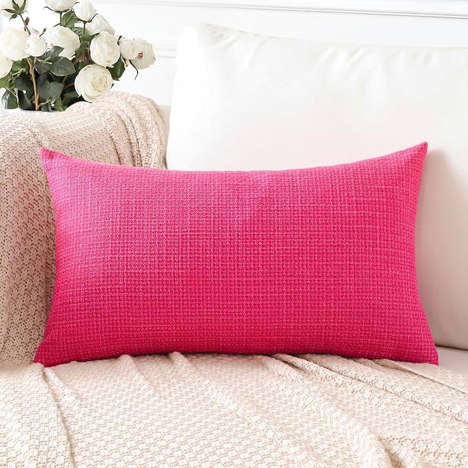 OTOSTAR Linen Throw Pillow Cover Set of 1 Decorative Lumbar Pillowcases Cushion Covers 16x24 Inch for Home Decor Sofa Bedroom Car 40 x 60CM Hot Pink
