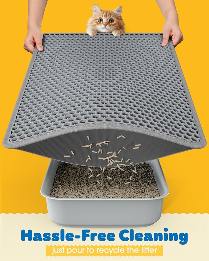 Powools Cat Litter Mat, 46 x 35 in, Waterproof, Non-Slip, Grey | Litter Trapping Mat, Easy to Clean, Litter Box Mat, Urine-Proof, Cat Toilet Training Systems Accessories, Indoor Cats