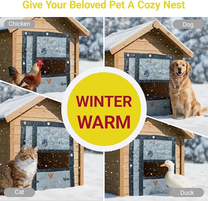 Dog Door Flap, Insulated Windproof Magnetic Replacement Pet Door Cover with Clear Window & Weighted Bottom Bar,for Dog Houses, Cat Houses, and Other Pet Shelters, (19.7 * 23.6)