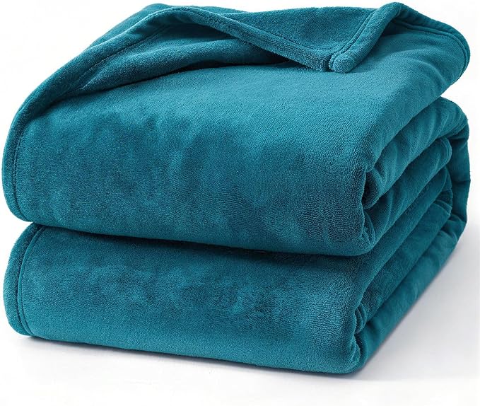 Hansleep Twin Teal Fleece Blanket, Soft Flannel Bed Blanket | Fuzzy Cozy Blanket 60x80 Inches, Multi-use for Bed, Sofa, Couch, Travel, Camping, All Season Warm Lightweight Cover