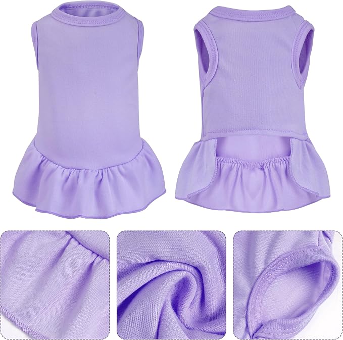 2 Pcs Dog Dresses Cat Skirt Solid Color Dog Clothes Summer Sleeveless Puppy Girl Clothes for Small Pet Dogs Cats (Pink,Light Purple, Large)