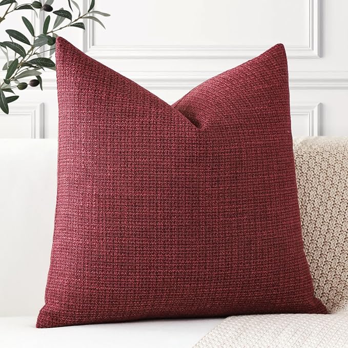 OTOSTAR Linen Throw Pillow Cover Set of 1 Decorative Square Pillowcases Cushion Covers 24x24 Inch for Home Decor Sofa Bedroom Car 60 x 60CM Burgundy