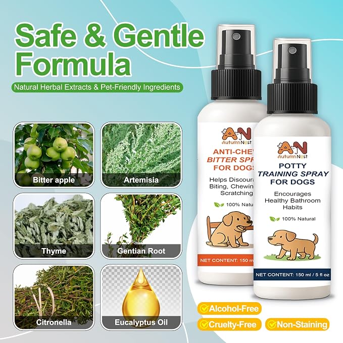 2-Pack Dog Behavior Training Kit, No Chew Spray & Potty Training Spray | 2×150ml Behavior Correction Set for Puppies & Adult Dogs – Safe & Natural Indoor/Outdoor Training Aid, Dog Behavior Spray