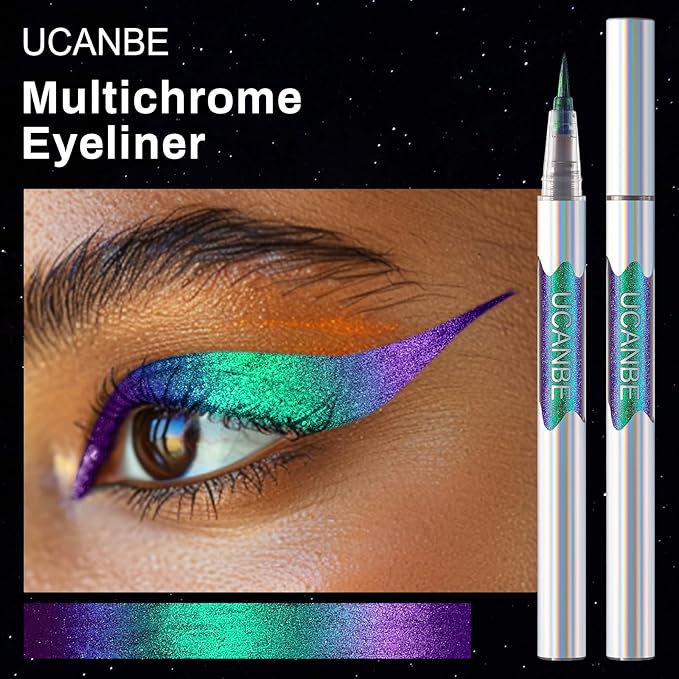 UCANBE Chameleon Liquid Eyeliner - Green Cyan Blue, Multi-Chrome Metallic Shift Eyeliner, Waterproof Glitter Eyeliner with Soft Fine Tip for Multi-Dimensional Eye Looks