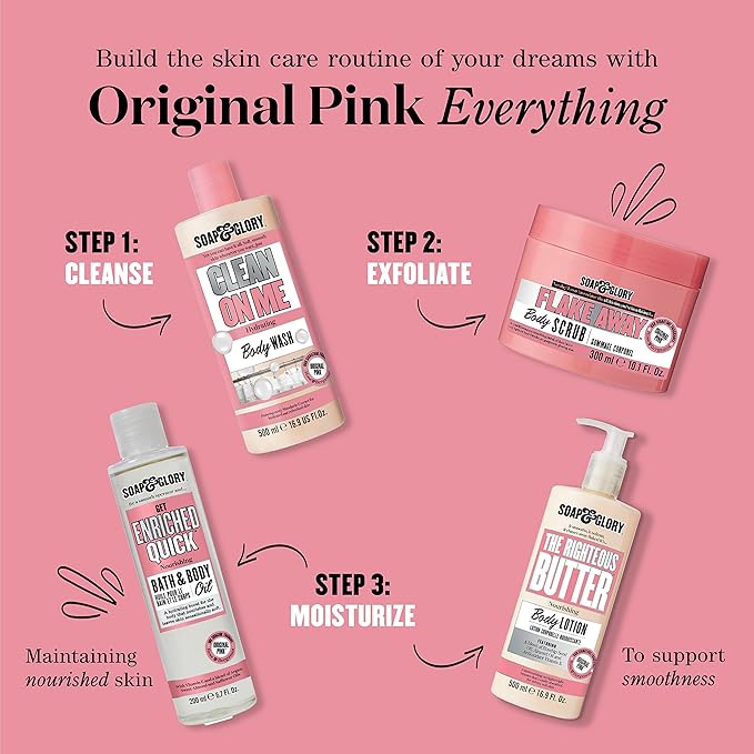 Soap & Glory Original Pink Body Wash for Women - Rose & Bergamot Shower Gel for Dry Skin - Moisturizing Body Soap for Soft, Hydrated Skin - Original Pink (16.9 fl oz)