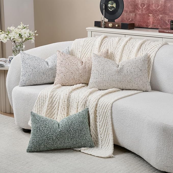 14x24 Blue Lumbar Pillow Cover Textured Boucle Striped Chic Morden Boho Accent Farmhouse Rectangular Decorative Couch Pillow Case for Home Decor Bed Sofa Living Room